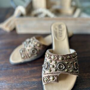 Mezzo by Vaneli Kaija Split Toe Dress Slide Sandals Embellished Bronze US 5